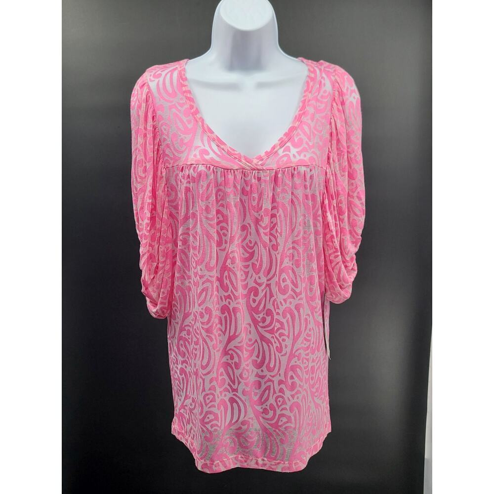Karen Kane Y2K women's pink balloon sleeve blouse NWT Size Large office romantic